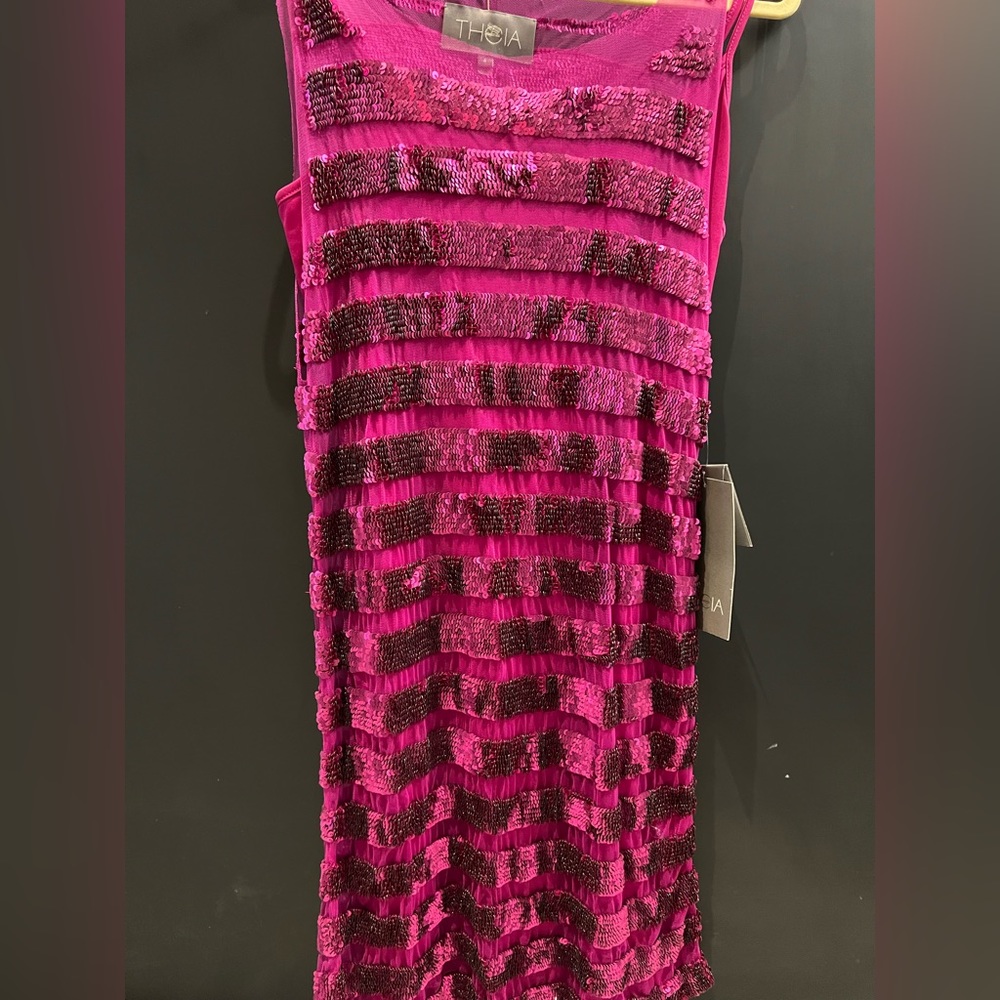 NWT: Theia pink sequin sheer dress